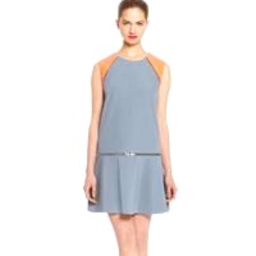 DONNA KARAN NEW YORK MS SIZE 6 ASH BLUE CONVERTIBLE DROP WAIST ZIPPER DRESS
